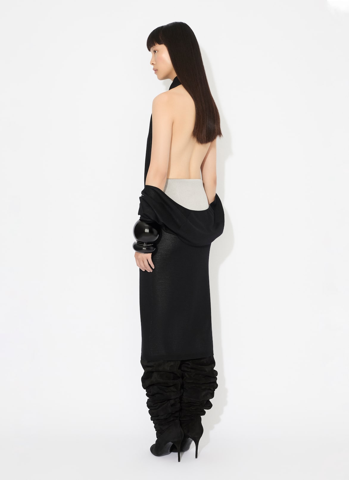 DOUBLE-FACED WOOL CARDIGAN DRESS  ALAÏA BLACK/SILVER DOUBLE-FACED WOOL CARDIGAN DRESS